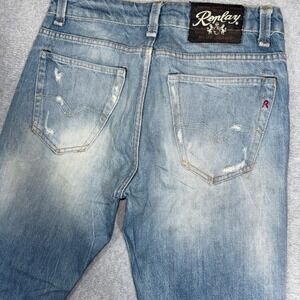 Replay Blue Jeans Mens 30x34 Light Wash Distressed Straight Leg Denim M901
